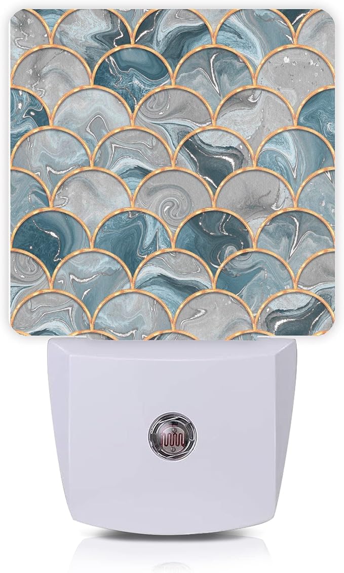 Smoaffly Mermaid Fish Scales Marble Night Light Plug-in LED Nightlights Auto Sensor Night Lamp Dusk-to-Dawn Lamp Home Decor for Nursery Children Girls Boys