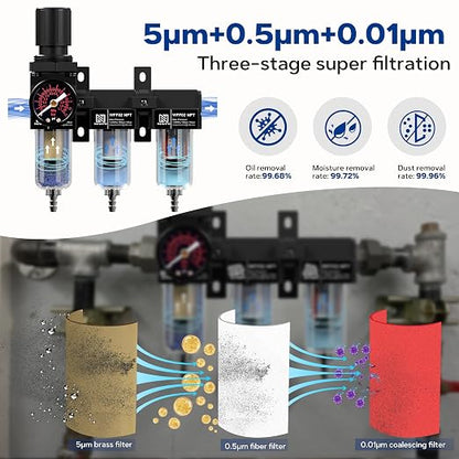 NEWPO 1/4" NPT Air Drying System, Air Filter Pressure Regulator - Image 3