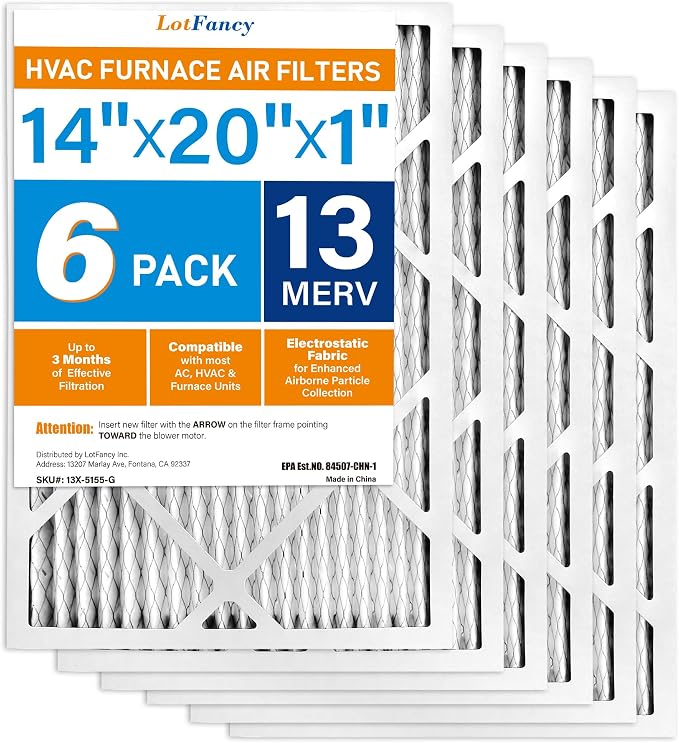LotFancy 14x20x1 Air Filter MERV 13 6-Pack, Electrostatic Pleated HVAC Furnace by LotFancy
