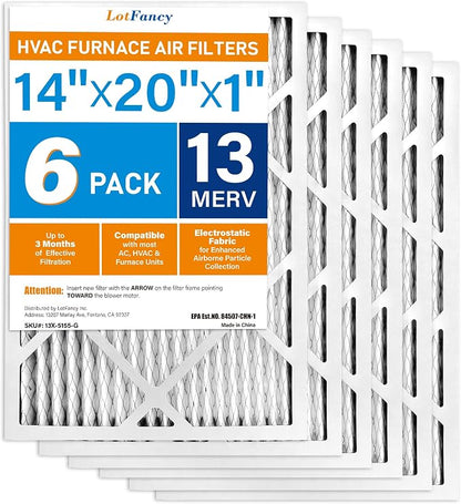 LotFancy 14x20x1 Air Filter MERV 13 6-Pack, Electrostatic Pleated HVAC Furnace by LotFancy