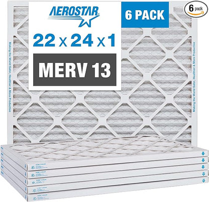 Aerostar 22x24x1 MERV 13 Pleated Air Filter, AC Furnace Air Filter, 6 Pack by AirFiltersDelivered