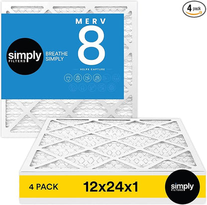 Simply 12x24x1 Air Filter, Merv 8, MPR 600, 4 Pack, Furnace Air Filter by SimplyFilters