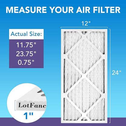 LotFancy 12x24x1 Air Filter MERV 11 6-Pack, Electrostatic Pleated AC Furnace - Image 2