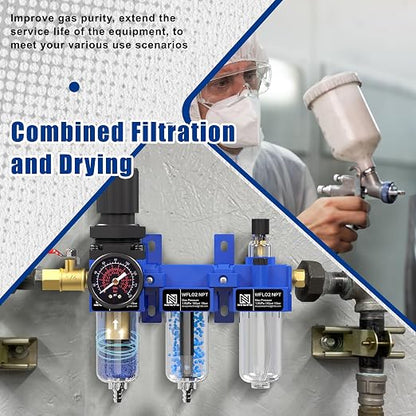 NEWPO 1/4" NPT Compressed Air Filter Regulator Lubricator Combo, Water/Oil Trap - Image 8