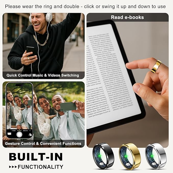 RIFESI Smart Ring for Women Men, Fashion Minimalist Fitness Ring & Sleep Tracker Ring with Heart Rate, Blood Pressure,5ATM Waterproof Health Ring,Gifts for Women Men Gift,No Subscription (10,Gold)