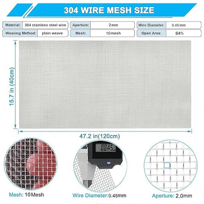 Stainless Steel Mesh Screen 10Mesh 304, 15.7" x 47.2" Metal Mesh Screen - Image 2