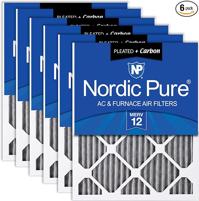 Nordic Pure 16x16x1 Furnace Air Filters MERV 12 Pleated Plus Carbon 6 Pack by NordicPure