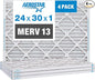Aerostar 24x30x1 MERV 13 Pleated Air Filter, AC Furnace Air Filter, 4 Pack by AirFiltersDelivered