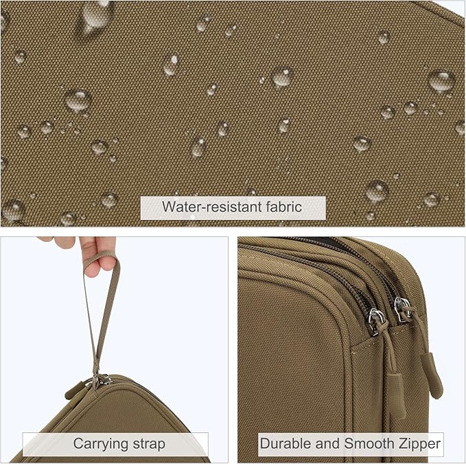 FYY Electronic Organizer, Large Travel Cable Organizer Bag Pouch Electronic Accessories Carry Case Portable Waterproof Double Layers All-in-One Storage Bag for Cable, Cord, Charger, Phone, Brown