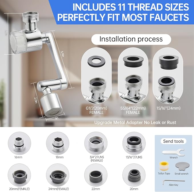 YYKBZ Water Filter For Sink Faucet Extender, 1080° Swivel Aerator, 2 Modes - Image 6
