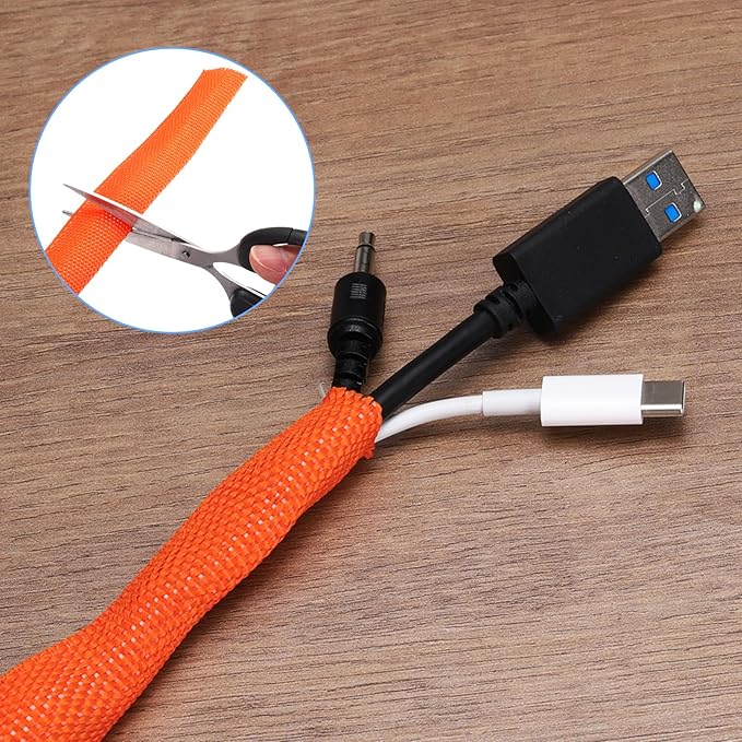 MECCANIXITY Braided Cable Sleeves Heat Shrinkable Fabric Sleeving, 3/8" 26ft Orange 2:1 Ratio Heat Shrinkable Cord Protector for Harness Cable, Network Cable Protection, Cable Management