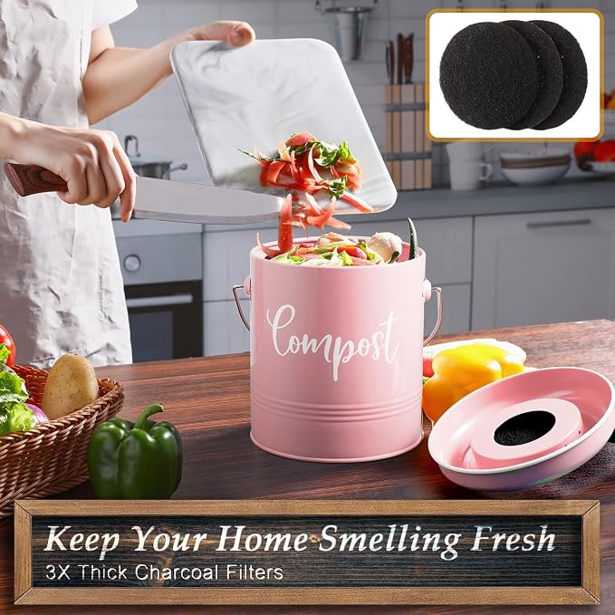 Compost Bin Kitchen, 1.3 Gallon Farmhouse Kitchen Compost Bin Countertop - Image 3