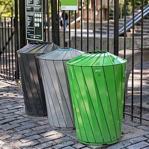 GLigeT Outdoor Trash can Round Steel Trash Can Modern Simple Outdoor Trash Can - Image 6