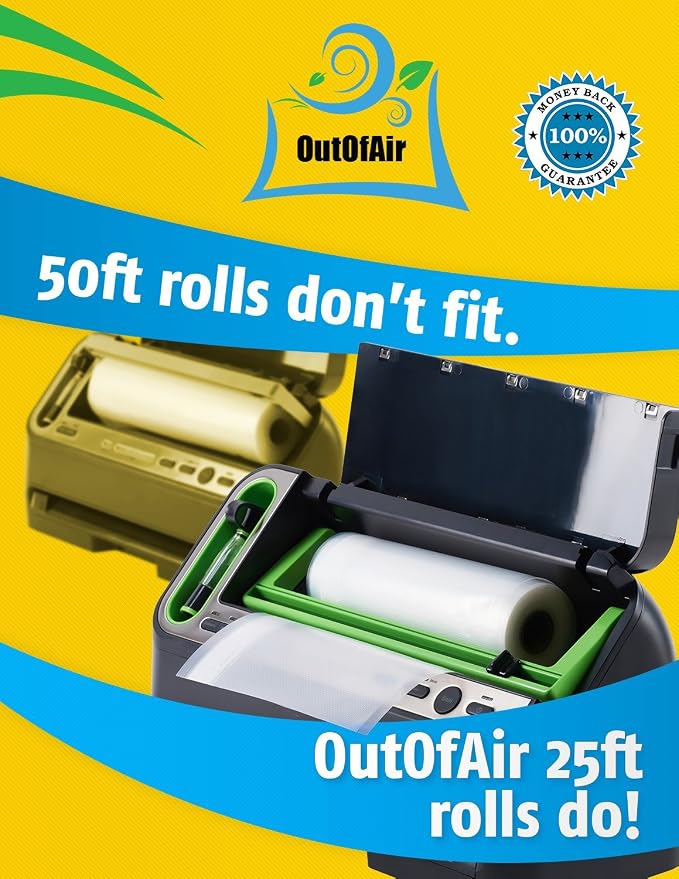 8" x 25' Rolls - 4 Pack OutOfAir Vacuum Sealer Rolls. Works - Image 2