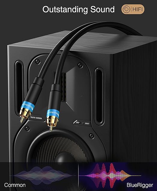 BlueRigger RCA Audio Subwoofer Cable (8FT - 2 Pack, Dual Shielded with Gold Plated RCA Connectors) – for Subwoofer, Amplifier, Home Theater