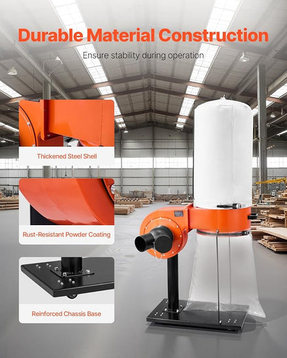 VEVOR Dust Collector, 800 CFM 2.5 Micron Vortex Cone Dust Collectors, 1HP - Image 6