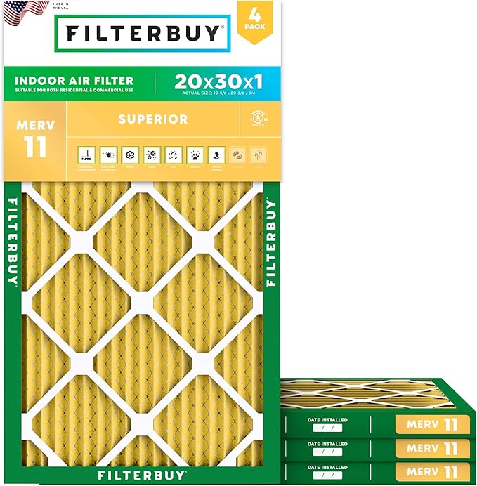 Filterbuy 20x30x1 Air Filter MERV 11 Superior Pet & Allergy Defense, by Filterbuy