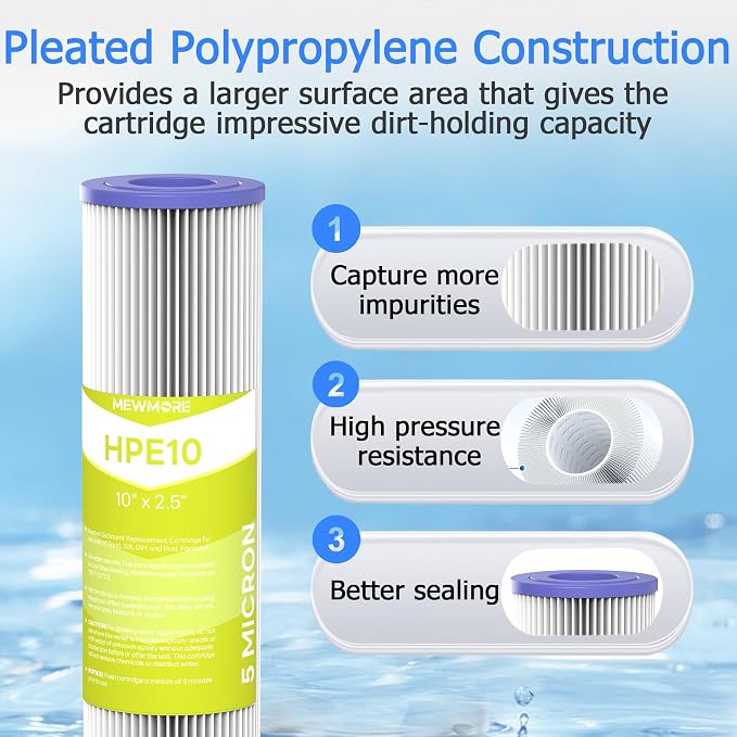 5 Micron Whole House Water Filter Cartridge, Pleated Sediment Filters - Image 3