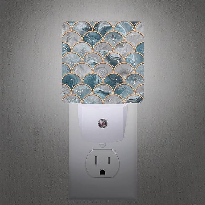 Smoaffly Mermaid Fish Scales Marble Night Light Plug-in LED Nightlights Auto Sensor Night Lamp Dusk-to-Dawn Lamp Home Decor for Nursery Children Girls Boys