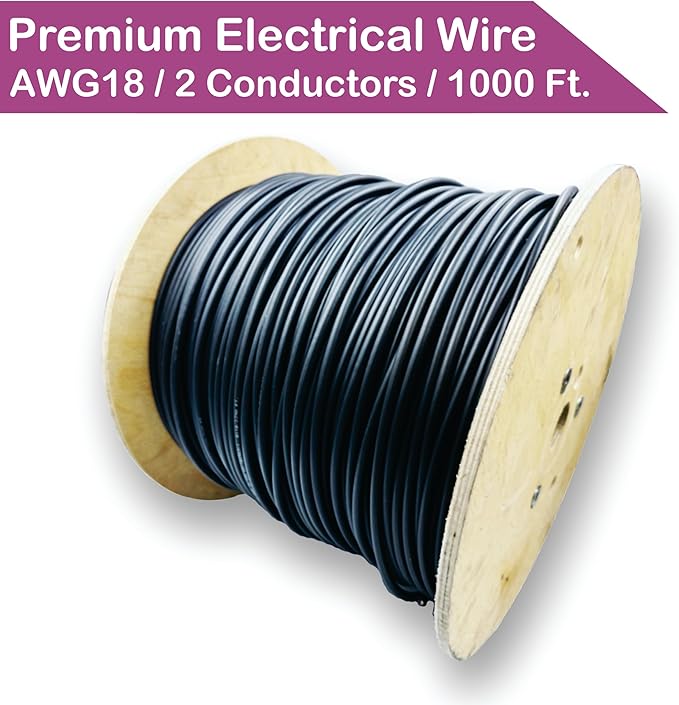 NATIONAL Wire & Cable – 18 AWG 2-Conductor Premium Copper Wire, 1000 ft, Stranded | Made in USA, Flexible Jacket | LED Strips, Electronics, Low Voltage, DIY Projects, Indoor and Outdoor Use