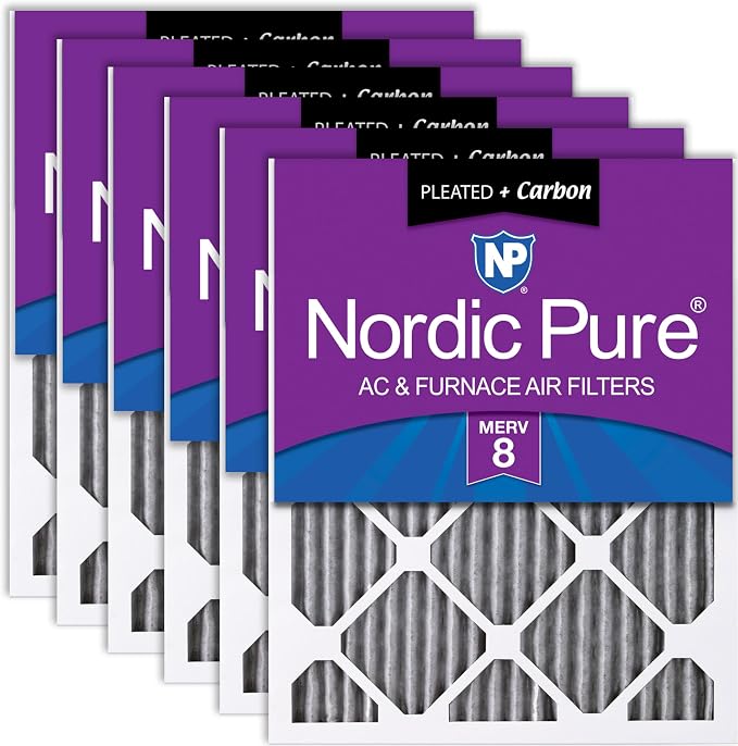 Nordic Pure 12x12x1 Furnace Air Filters MERV 8 Pleated Plus Carbon 6 Pack by NordicPure