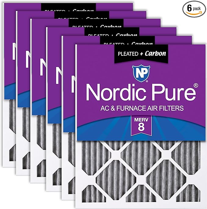 Nordic Pure 12x25x1 Furnace Air Filters MERV 8 Pleated Plus Carbon 6 Pack by NordicPure