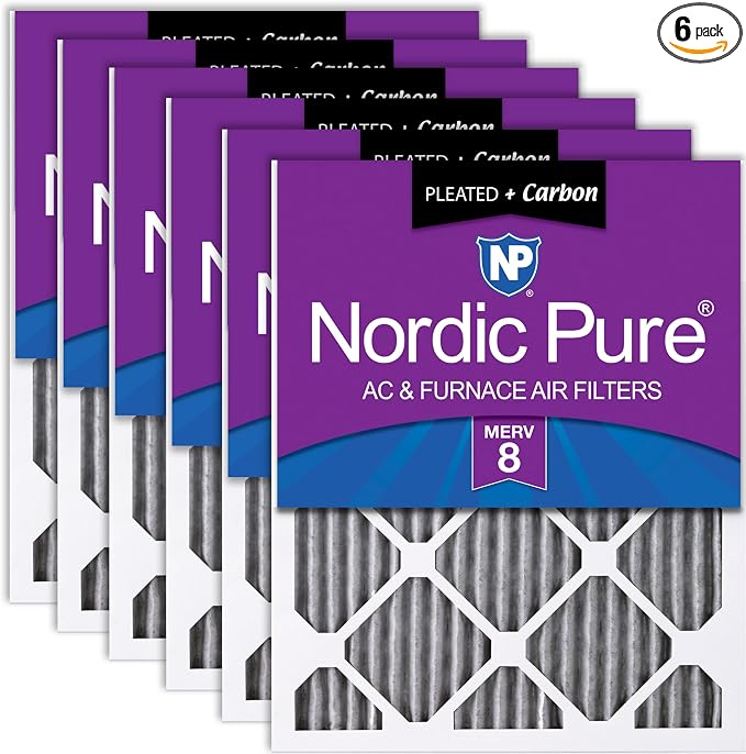 Nordic Pure 24x24x1 Furnace Air Filters MERV 8 Pleated Plus Carbon 6 Pack by NordicPure