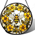 AMDERVEN Stained Glass Window Hanging - Yellow Flowers Surrounded by Bees Sun Catcher for Door Garden Home Decor Cute Suncatcher Christmas Mother's Day Birthday Gifts for Women Men Mom Nana 11.8 in