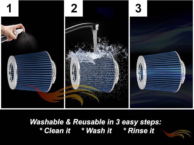 Rtunes Racing Universal Clamp-On Air Filter, Standard Cone, Dry Washable Design - Image 8