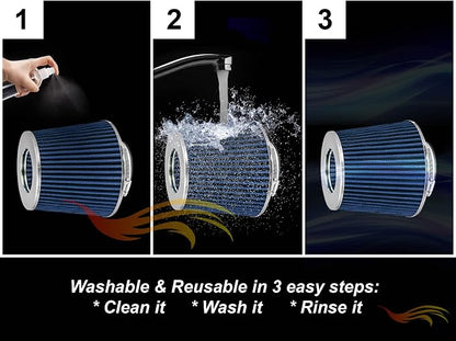 BLUE 4" 102 mm Inlet Truck Air Cone Replacement Performance Washable Clamp-On - Image 7