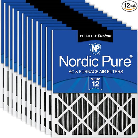 Nordic Pure 20x20x2 Furnace Air Filters MERV 12 Pleated Plus Carbon 12 Pack by NordicPure