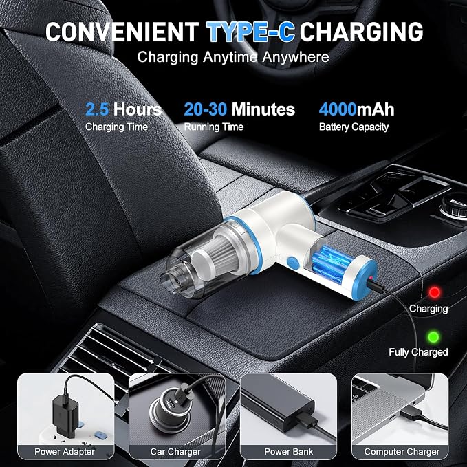 KMM Handheld Car Vacuum Cleaner, 9000PA Vacuum Cleaner & Air Duster, 120W High - Image 5