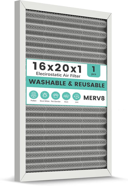 16x20x1 Reusable Air Filter, Electrostatic HVAC AC Furnace Filter, Merv 8 by KEYINGXUAN