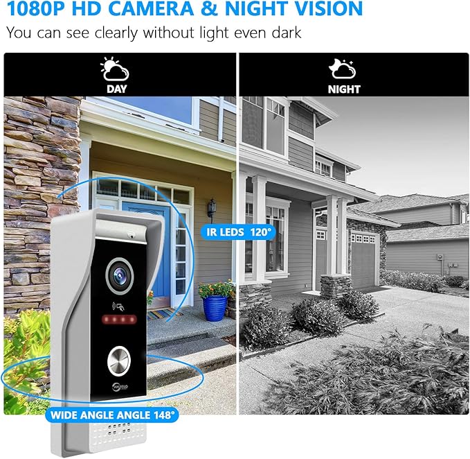 Wired Smart Video Apartments Intercom System,10 Inch Monitors with 1080P Doorbell Camera,3-in-1 Unlocking,TUYA WiFi Door Phone Kits, Ideal for Villas & Homes (2 doorbell + 4 Monitor)