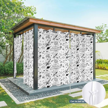 Cartoon Space Outdoor Curtains for Patio Rockets Astronauts Planets Black - Image 7