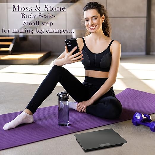 Moss & Stone Black Digital Bathroom Scale for Body Weight, Smart Step-On Technology, Backlit LCD Display, High Accuracy Weight Scale 400lb/180kg, Glass Slim Design, Auto On/Off, Home Use
