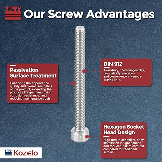 Kozelo 5pcs Socket Head Cap Screws - [M8-1.25 x 85mm] 304 Stainless Steel Allen Socket Drive for Electrical Motor 3D Printing Fan Engine Replacement Use, Silver