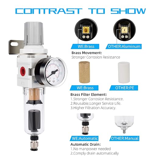 NANPU 1/4" NPT Compressed Air Filter Regulator Combo Piggyback, Auto Drain - Image 3