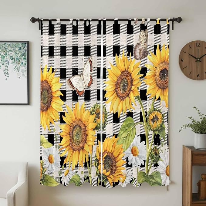 Sunflowers Living Room Curtains 96 Inch Length, Window Curtains Tab Top - Image 2