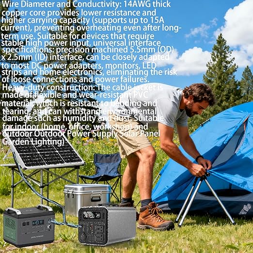 1.3FT 5.5mmx2.5mm 14AWG 12V/24V DC Power Splitter 1Male to 2Female High Power 5525 Connector for Solar Panel, Energy Storage Power Supply, Outdoor Power Supply, LED Strip Light 2pcs