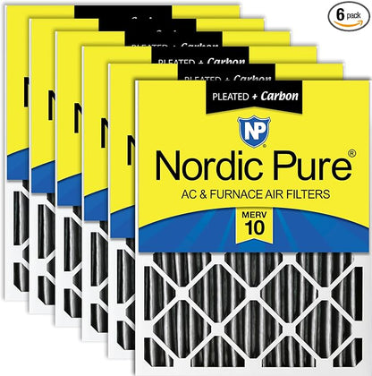 Nordic Pure 20x20x4 Furnace Air Filters MERV 10 Pleated + Carbon 6 Pack by NordicPure