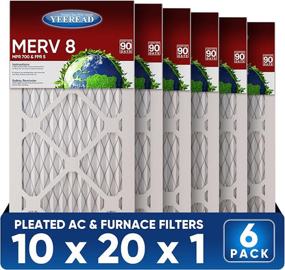 10x20x1 MERV 8 Air Filters 6-Pack, Actual Size 9.7" x 19.7" x 0.75" – Compatible by Unknown