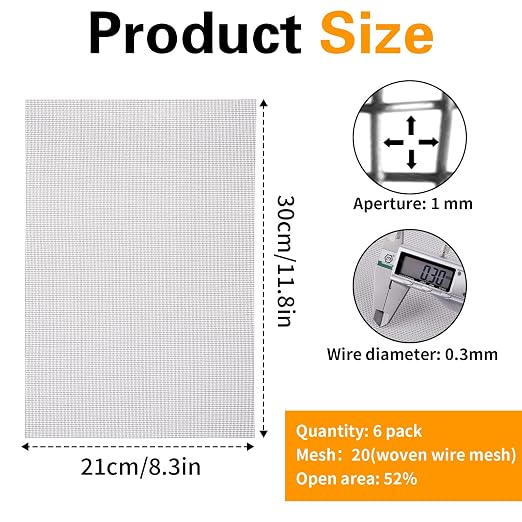 6 Pack 12×8 Inch Wire Mesh Screen, 20 Mesh Stainless Steel Mesh, Sturdy No Rust - Image 3