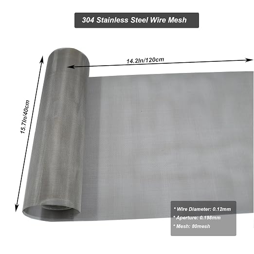304 Stainless Steel Mesh 80Mesh, 15.7"x47.2" Metal Mesh Screen, Woven Fine Wire - Image 2