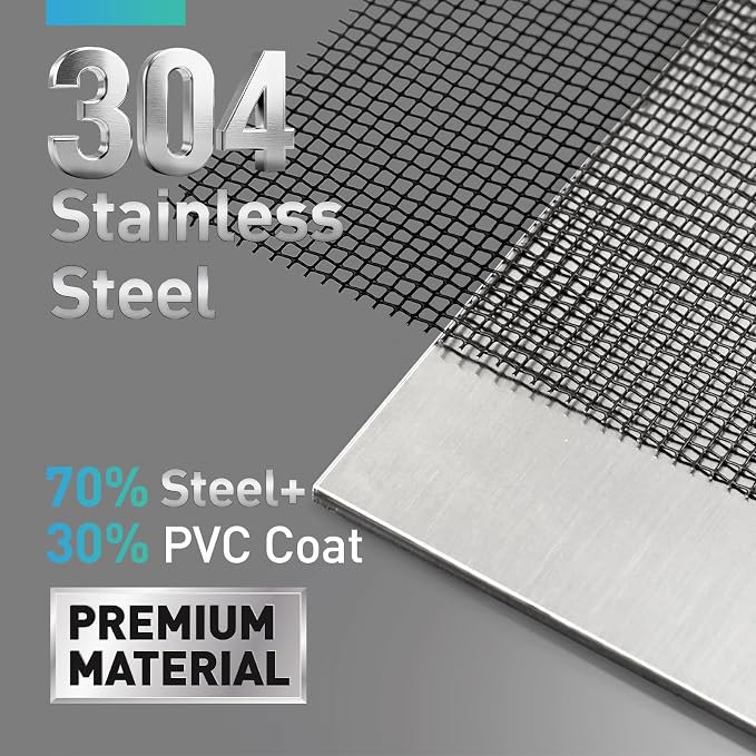 304 Stainless Steel Mesh Window Screen Roll, 35IN x 16FT Black Metal Window - Image 2