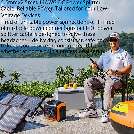 1.3FT 5.5mmx2.5mm 14AWG 12V/24V DC Power Splitter 1Male to 2Female High Power 5525 Connector for Solar Panel, Energy Storage Power Supply, Outdoor Power Supply, LED Strip Light 2pcs