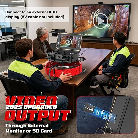 HBUDS Sewer Camera with 512Hz Sonde, Self Leveling 200ft Drain Camera with Meter Counter, 7mm Cable, 9" HD Screen 1080P Plumbing Cameras Snake with Light, 5100mAh Battery Pipe Inspection DVR 32GB