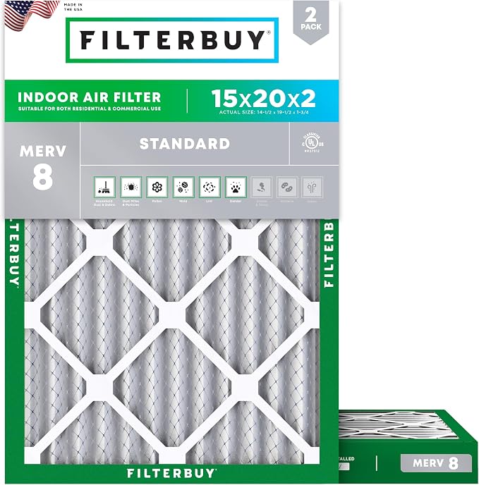 Filterbuy 15x20x2 Air Filter MERV 8 Essential Dust & Allergy Defense, by Filterbuy