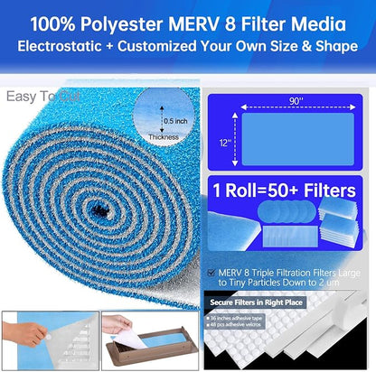 Air Vent Filters Roll, MERV 8 Triple Filtration Electrostatic Vent Filter - Image 4