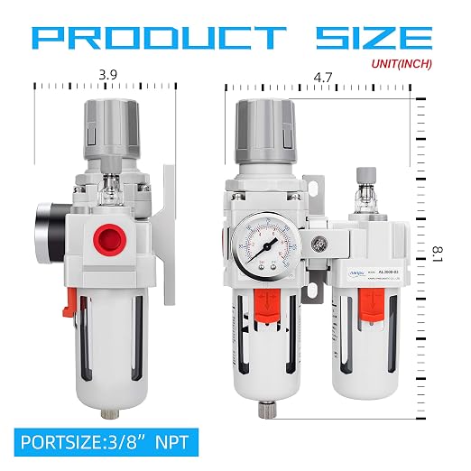 NANPU 3/8" NPT Compressed Air Filter Regulator Lubricator Combo Water/Oil Trap - Image 3